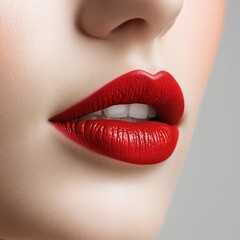 Obraz premium Stunning Red Matte Lipstick on Female Lips Isolated on White