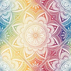 Vibrant Rainbow Mandala Pattern Intricate Floral Design Ornamental Artwork Ethnic Boho Style