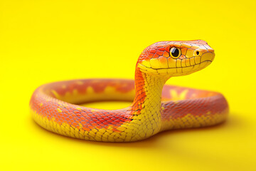 Fototapeta premium snake on a yellow background, snake on a blank yellow background, a snake, snake, cute snake, yellow background, copy space for add text, 3d rendering, 3d, vector, AI generative
