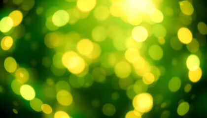 Obraz premium bokeh lights, green and yellow circles, blurred background, abstract, defocused, festive, glowing orbs, soft focus, dreamy atmosphere, holiday mood, vibrant colors, depth of field, night photography, 