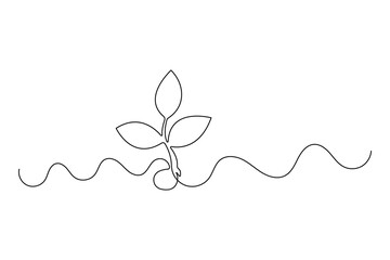 Continuous one line seed with plane with black and white vector icon
