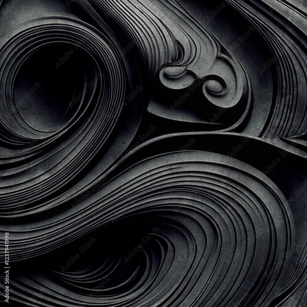 Aufkleber Relief illustration with gray concentric lines and smooth curves, creating a sense of layering and depth