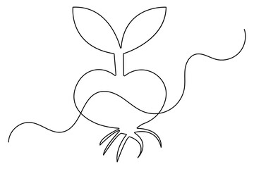 Continuous one line seed with plane with black and white vector icon
