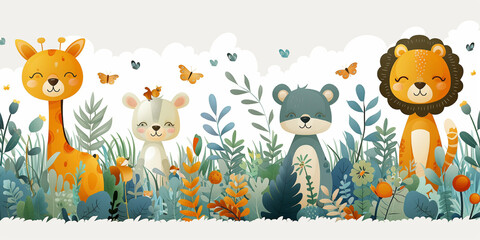 Cute animal, wall kids room background. Generated AI