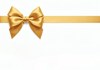 Ai image displays a single golden bow tied to a horizontal ribbon against a white backdrop. The refined design offers an elegant accent for various creative projects, perfect for adding a touch of sop