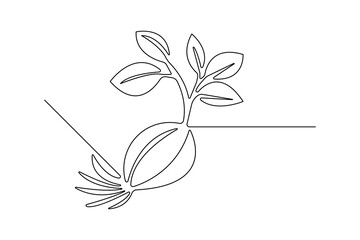 Continuous one line seed with plane with black and white vector icon
