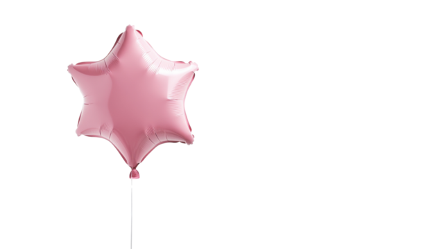Pink star shaped foil balloon floating on transparent background