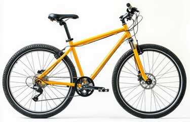 Yellow hybrid bicycle isolated on white background.