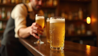 Golden Hour at the Bar: Two Glasses of Beer
