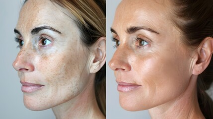 Elegant Portrait of Pensive Woman with Radiant Flawless Skin and Thoughtful Facial Expression