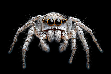 Fototapeta premium spider on a black background, spider on a blank black background, a spider, spider, cute spider, black background, copy space for add text, 3d rendering, 3d, vector, AI generative
