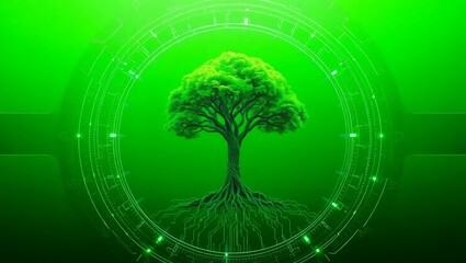 Lush Green Tree: Digital Roots in a Technological Circle