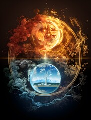 fire, water and air interact with each other forming a cycle
