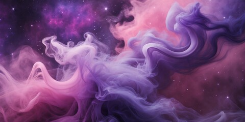 Abstract Purple Pink Swirling Smoke Nebula Cosmic Background Texture.