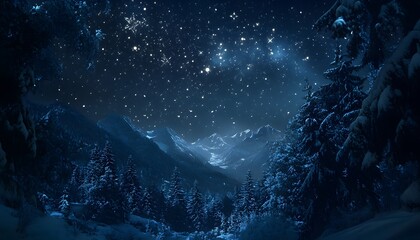 Obraz premium Snow Covered Mountains Under A Starry Night Sky