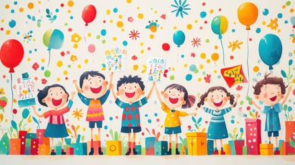 A group of kids creating funny drawings and tapping on their papers