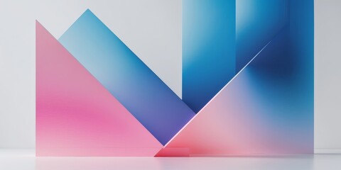 Abstract geometric composition with blue and pink gradient textures