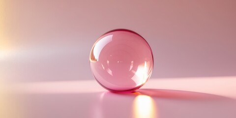 Pink glass sphere reflecting warm light on pink background