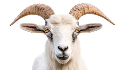 Goat viewed from the front, isolated against a white background