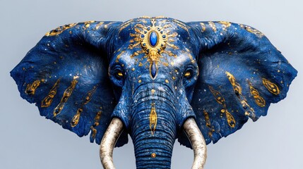 Obraz premium Fantasy Watercolor Ornate Elephant with Blue Skin Isolated on Background.