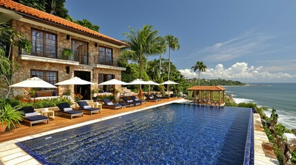 Fototapeta premium Luxury Oceanfront Villa with Infinity Pool and Breathtaking Coastal Views