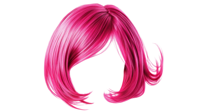 Short pink wig with transparent background for easy editing