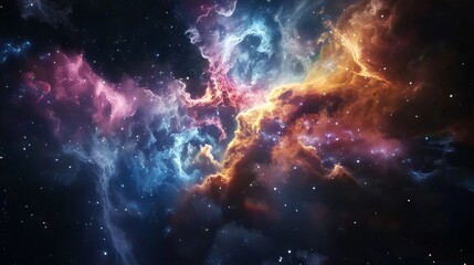 Vivid sci-fi wallpaper of deep space with colorful cosmic waves, nebula clouds, and distant planets in a stunning galaxy universe background