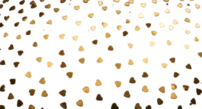 Golden raindrops and heart confetti scattered on a dark background, creating a visually striking and festive composition.   