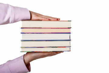 Reeding Books. Books in Hands Isolated on White Background. Pile of Books in Teen Hands. 
