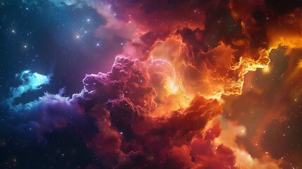 Naklejka premium Vivid sci-fi wallpaper of deep space with colorful cosmic waves, nebula clouds, and distant planets in a stunning galaxy universe background
