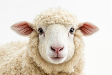 Fototapeta premium Close up portrait of a fluffy white lamb