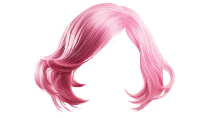 Pink wig floating with transparent background, ideal for compositing