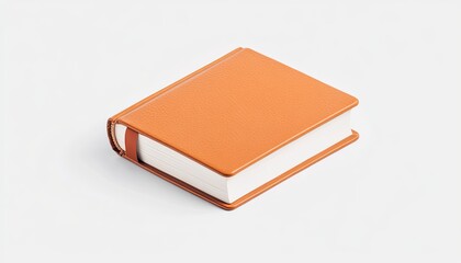 Orange leather-bound book with textured cover resting on a clean white surface, ideal for stationery