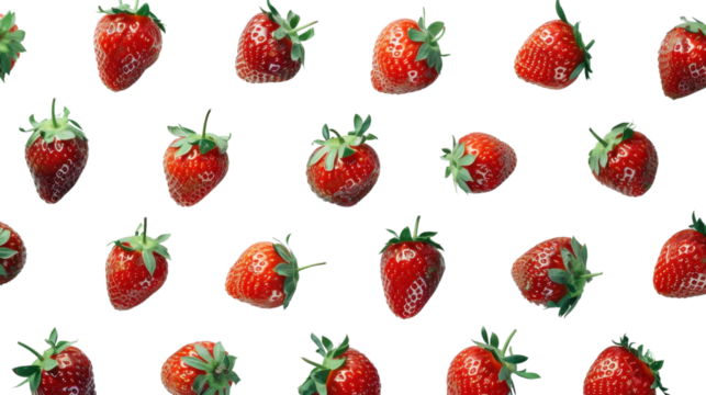 Fresh strawberries seamless pattern on transparent background