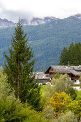 Italian Dolomite Alps mountains and houses, Italy