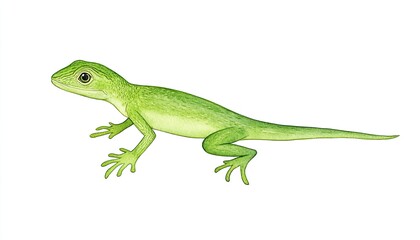 Vibrant green lizard in a dynamic pose, showcasing its unique features and habitat