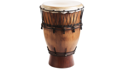 Wooden djembe drum isolated on transparent background