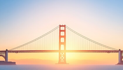 Sunset over a majestic bridge with vibrant colors reflecting on the water, serene atmosphere