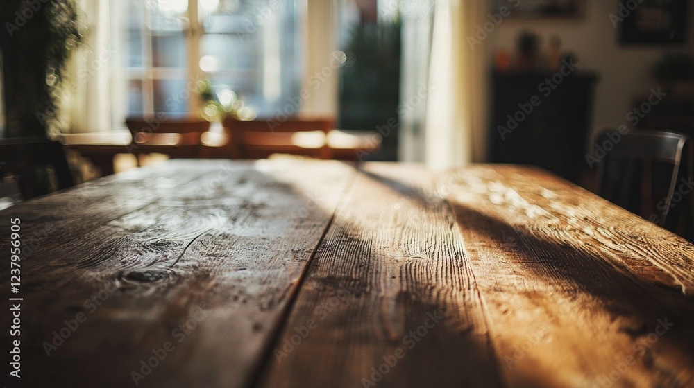 Aufkleber sunlight streams through the window, creating a warm atmosphere in a rustic kitchen. the wooden tabl