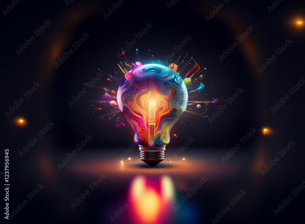 Aufkleber a vibrant lightbulb explodes with colorful paint, symbolizing creativity and innovative thinking. it