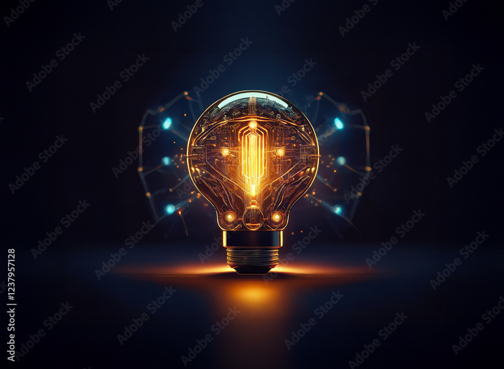 Aufkleber a glowing, futuristic lightbulb, its intricate circuitry illuminated, radiates energy and innovation