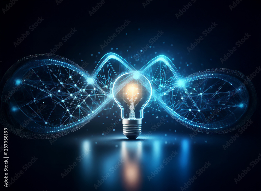 Aufkleber a glowing lightbulb sits at the center of a double helix dna structure, symbolizing the innovative i