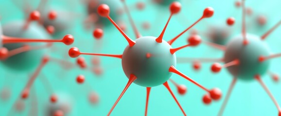 Close-Up of Virus with Red Helices and Gray Core