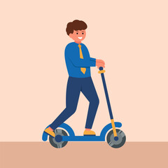 Graphic Vector Illustration of Young Entrepreneur Starting Career Process. Vector Concept of Character Riding a Scooter