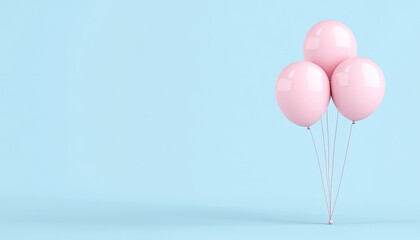 Three pink balloons floating against a soft blue background, evoking a festive atmosphere