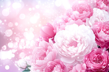 Fototapeta premium A beautiful bouquet of pink and white flowers. The flowers are arranged in a way that creates a sense of harmony and balance. The pink and white colors of the flowers complement each other
