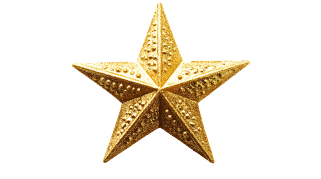 Golden Christmas star on a transparent background. isolated background.
