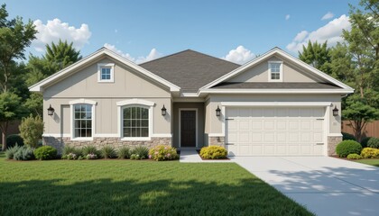 Elegant One-Story House Exterior Design