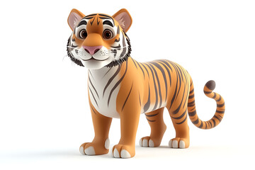 Obraz premium tiger on a white background, tiger on a blank white background, a tiger, tiger, cute tiger, white background, copy space for add text, 3d rendering, 3d, vector, AI generative