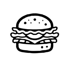 Black and White Burger Sketch, Fast Food Icon Style
